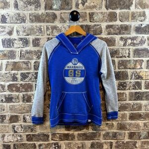 Majestic Golden State Warriors Blue Textured Knit Hoodie with V neck Womens Sz M